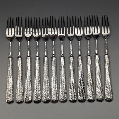 英国ヴィンテージ シルバープレート製 カトラリー12ペアセット 木箱入り Elkington